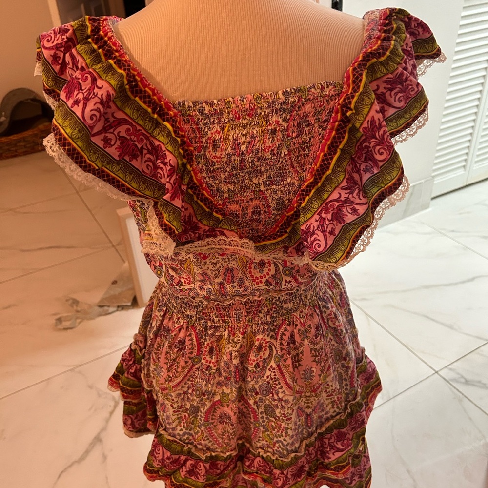 Anthropologie Barok Paris Boho Floral Colorful Gypsy Ruffle Dress S mini tiered - Picture 4 of 6